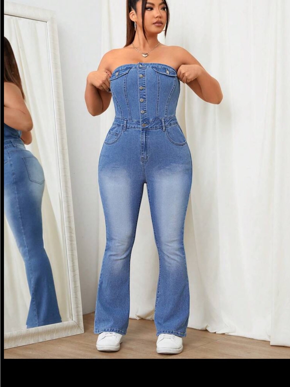 Strapless Blue Denim Jumpsuit Jeans